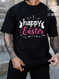 Men's T-Shirt Happy Easter With Playful White Bunnies And Pink Lettering Surrounded By Arrow Design