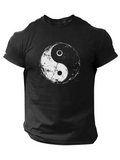 Men's T-Shirt Weathered Duality Symbol Centered On Distressed Black Fabric Yin Yang