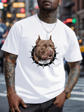 Men's T-Shirt Urban Street Style Spiked Collar With Fierce Brown Pitbull Head