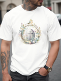 Men's T-Shirt Delicate Watercolor Leaves Eggs And Bird Encircling Standing Clock