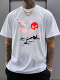 Men's T-Shirt Serene Morning Lake With Cherry Blossom Branch Under Rising Sun