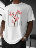 Men's T-Shirt Framed Pink Cherry Blossoms With Delicate Black Branch Tree
