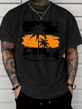 Men's T-Shirt Tropical Sunset Glow With Silhouetted Palm Trees And Orange Sky