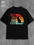 Men's T-Shirt Best Cat Dad Ever Vintage Sunset Colors With Silhouette Of Sitting Cat