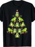 Men's T-Shirt Whimsical Christmas Tree With Smiling Frogs Under Festive Lights Frog