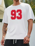 Men's T-Shirt Bold Red Varsity Numbers With White Trim On Plain Smooth Fabric T Shirt