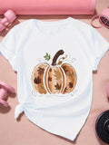 Women's T-Shirt Autumn Leaves Surrounding Rustic Whimsical Painted Pumpkin