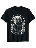 Men's T-Shirt Enchanted Garden Under Moon With Stars Botanical Black Cat