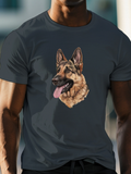 Men's T-Shirt Realistic Brown And Black Fur Artistic Rendering Of A Playful German Shepherd Dog