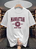 Men's T-Shirt Vintage Collegiate Emblem With Manhattan Lettering And Urban New York Street