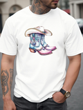 Men's T-Shirt Western Style Cowboy Boots With Hat Surrounded By Soft Pastel Colors Boots
