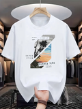 Men's T-Shirt Summer Vibe Sunset Beach With Palm Trees And Ocean View
