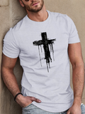 Men's T-Shirt Abstract Black Ink Dripping Paint Art Cross