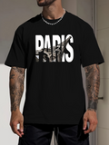 Men's T-Shirt Paris Monochrome Urban Landmark Letters Featuring Eiffel Tower
