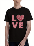 Men's T-Shirt Love With Pink Gingham Patterned Heart Motif On Black Tee