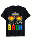 Men's T-Shirt Lets Festa Bruh Sunglasses With Sombrero And Colorful Sun Graphics Shirt