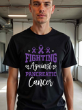 Men's T-Shirt Fighting Against Pancreatic Cancer Purple Ribbons With Heart Illustrations And Motivational Slogan T Shirt