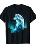 Men's T-Shirt Northern Lights Glow With Blue Night Surrounding Majestic Wolf