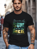 Men's T-Shirt Dream Of Summer With Green Palm Trees And Sunset Letters