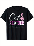 Men's T-Shirt Cat Rescuer Pink Silhouette With Heart And Inspirational Words Cat