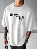 Men's T-Shirt Whatever Black Artistic Streaked Letters Dripping Down White Fabric Shirt