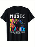 Men's T-Shirt I Am A Music Teacher With Colorful Notes And Swirling Treble Clef Design