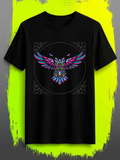Men's T-Shirt Vivid Geometric Motif With Colorful Wings Centered On Majestic Owl