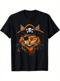 Men's T-Shirt Fierce Tiger Wearing Pirate Hat With Eyepatch And Crossbones Eyes
