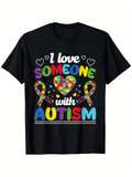 Men's T-Shirt I Love Someone With Colorful Hearts Ribbons With Autism Awareness