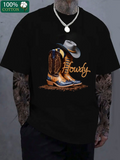 Men's T-Shirt Howdy Vintage Cowboy Boots With Rustic Hat And Text Cowboy Boot
