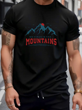 Men's T-Shirt Red Sun Over Blue Peaks Mountain Themed Mountains