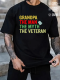 Men's T-Shirt Grandpa The Man The Myth The Veteran Bold Colored Lettering Statement Shirt