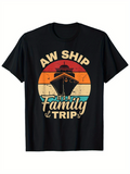 Men's T-Shirt Aw Ship Family Trip Retro Sunset With Cruise Ship And Nautical Theme
