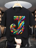 Men's T-Shirt Colorful Sculpted Abstract Pattern Surrounding Letter J
