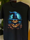 Men's T-Shirt Glowing Moonlit Pumpkins With Spooky Atmosphere Witch Hat