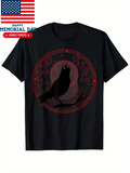 Men's T-Shirt Crescent Moon Surrounded By Swirling Stars With Majestic Raven