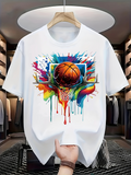 Men's T-Shirt Colorful Splash With Melting Paint Dripping Surrounding Basketball Hoop