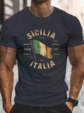 Men's T-Shirt Sicilia Italia Waving Vintage Flag With Retro Lettering Design
