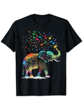 Men's T-Shirt Vibrant Elephant With Multicolored Butterflies Flying Above Majestic Elephant