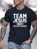 Men's T-Shirt Team Jesus Lifetime Member With Christian Fish Symbol Under Bold Letters