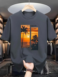 Men's T-Shirt Dream Summer Vacation Sunset Beach With Palm Trees Silhouette Evening Sky Ocean
