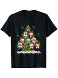 Men's T-Shirt Whimsical Christmas Tree With Smiling Dog Faces Adorned By Festive Garland