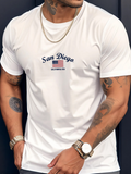 Men's T-Shirt San Diego Small American Flag Print With Clean White Minimalist T Shirt