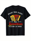 Men's T-Shirt Start The Party With Retro Music Notes And Yellow Accordion