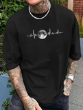 Men's T-Shirt Beating Pulse Wave With Luminous Full Moon Centered On Chest