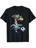 Men's T-Shirt Cool Cartoon Sunglasses Wearing Giraffe Playing Soccer Ball