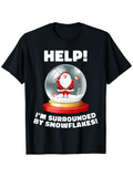 Men's T-Shirt Help Surrounded By Winter Snow Santa In Glass Globe
