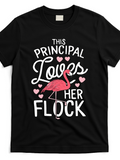 Men's T-Shirt This Principal Loves Her Flock Surrounded By Pink Hearts And A Flamingo
