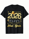Men's T-Shirt Shining Golden Elements With Festive Fireworks And Decorative Hat New Year