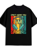 Men's T-Shirt Cant Hear You Im Gaming With Colorful Retro Headphones And Vertical Stripes